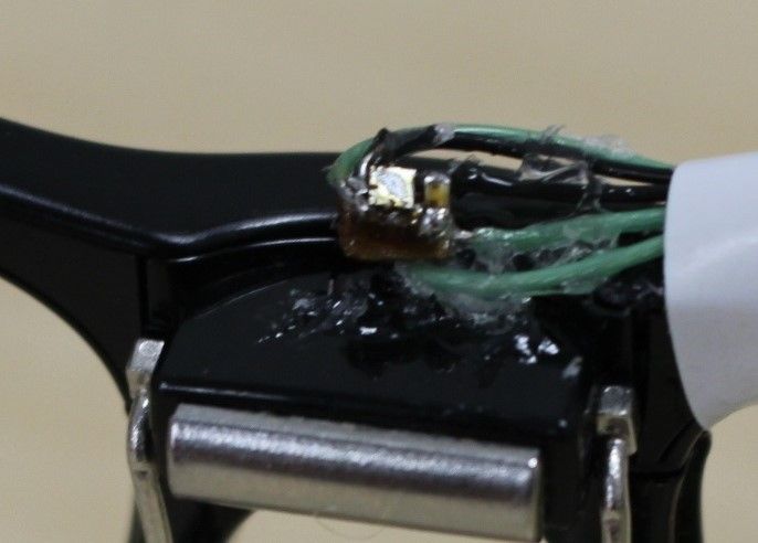 Macro photo of a sensor module on an eyewear temple
